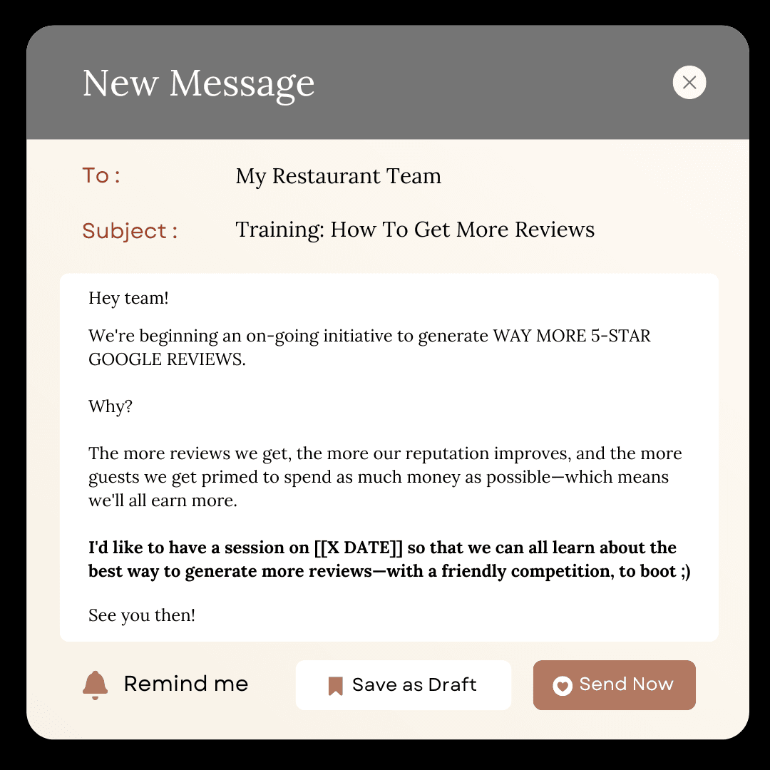 Review training email template