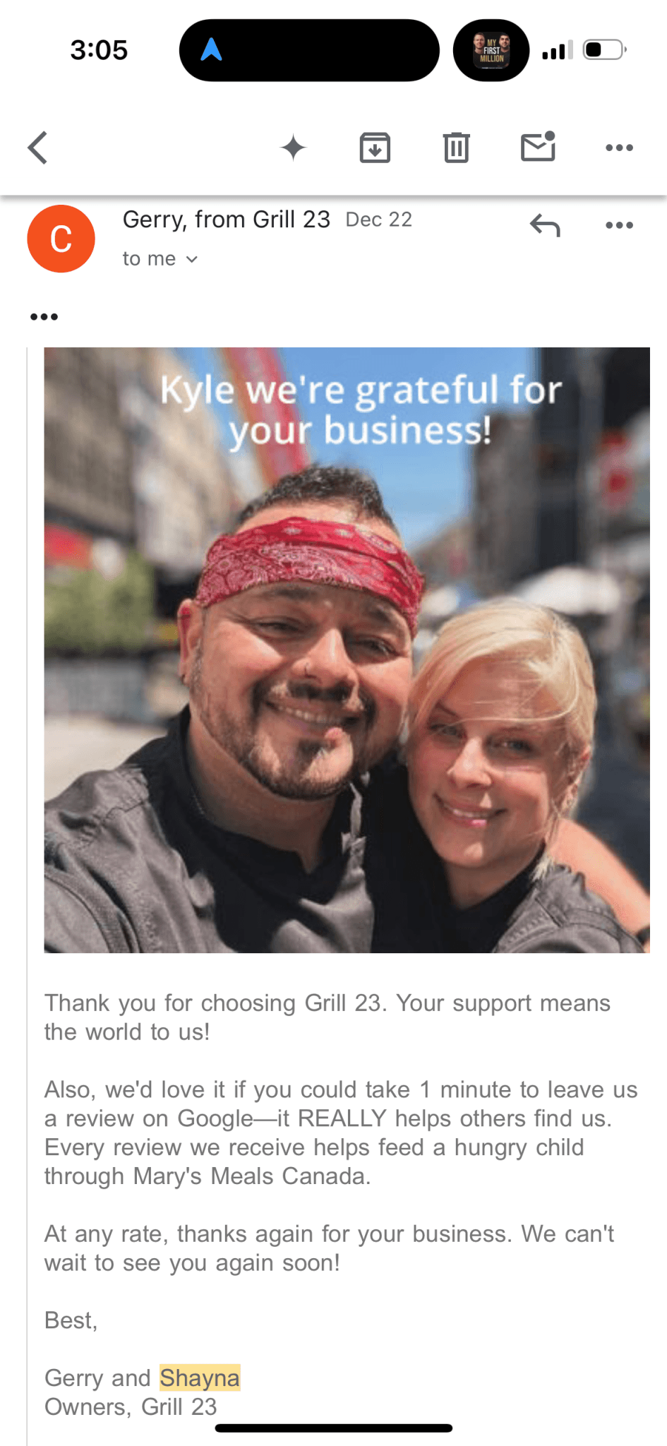 Personal review request example