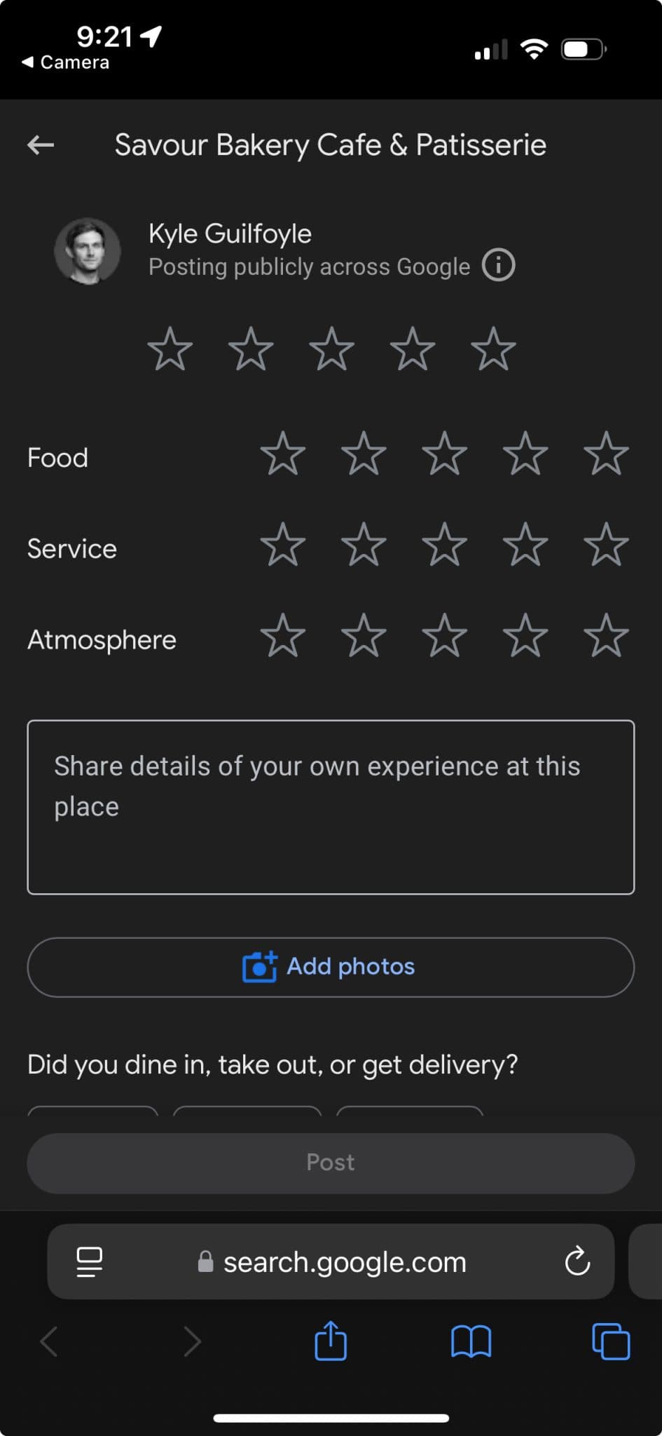 Google review mobile screen
