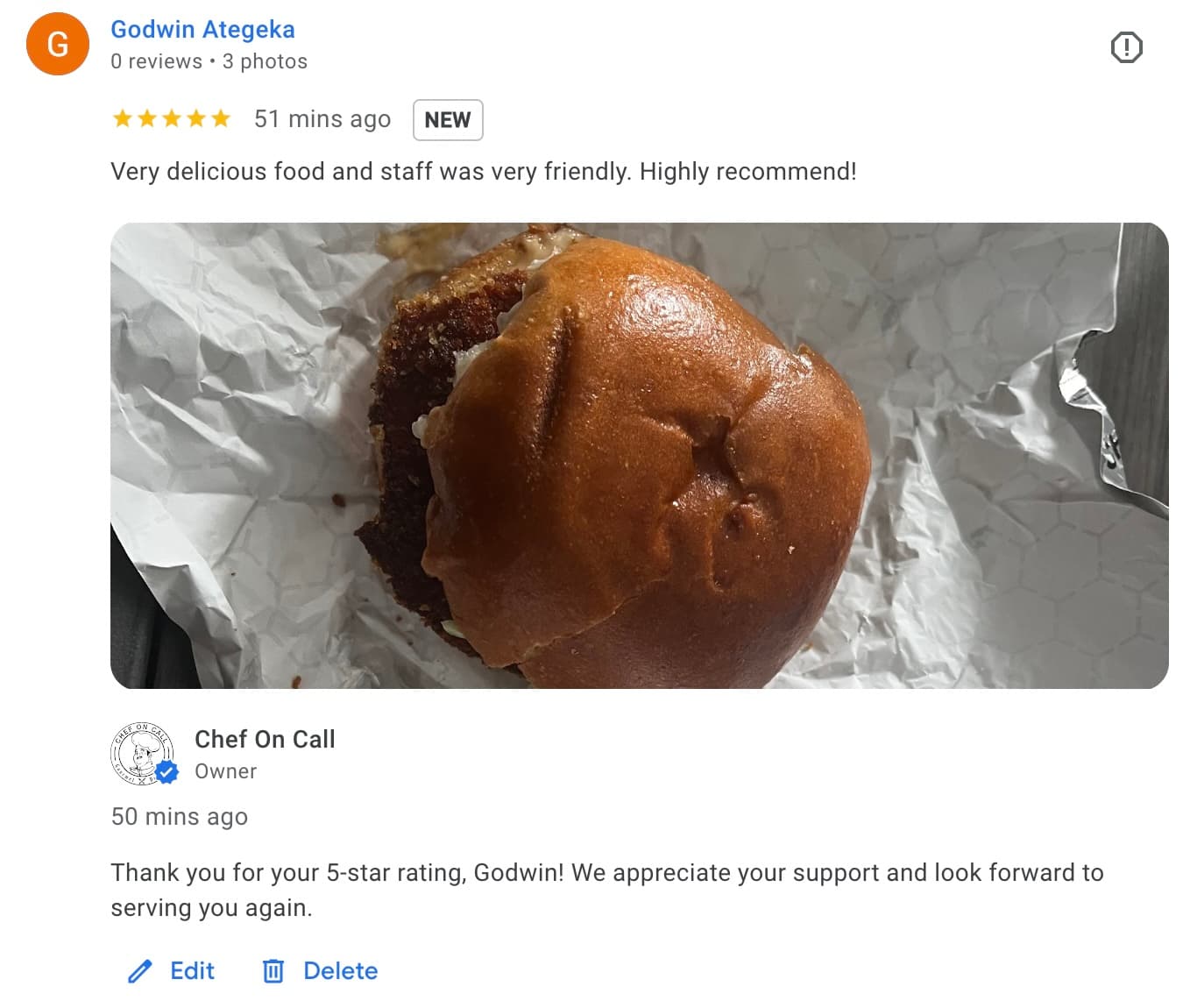 Restaurant review responses