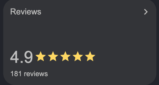 Google rating: 4.9 stars from 181 reviews