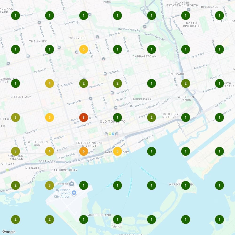 October 2026 business lunch map: top three across most of downtown