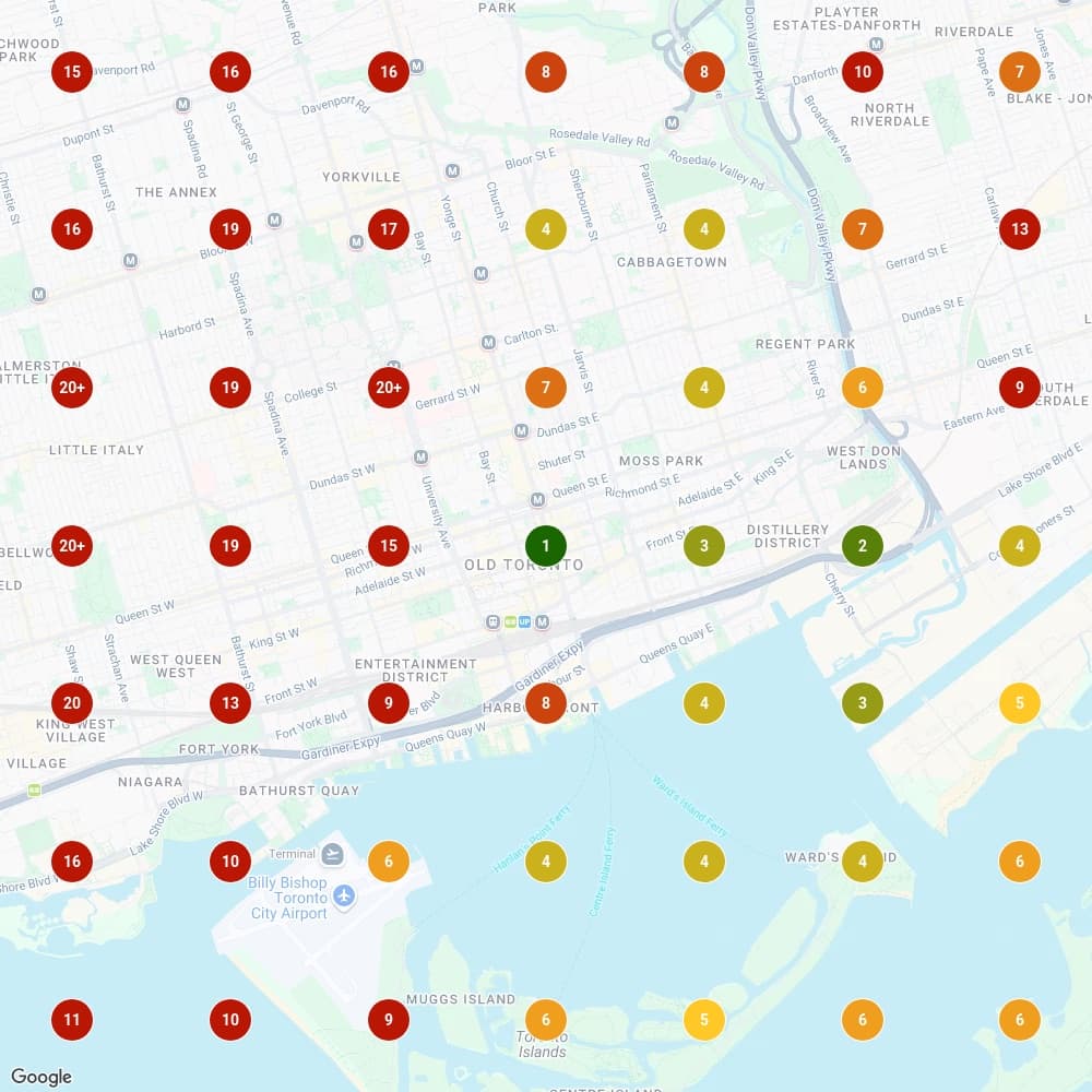 April 2026: Lucie ranks 9th to 20th across most of downtown
