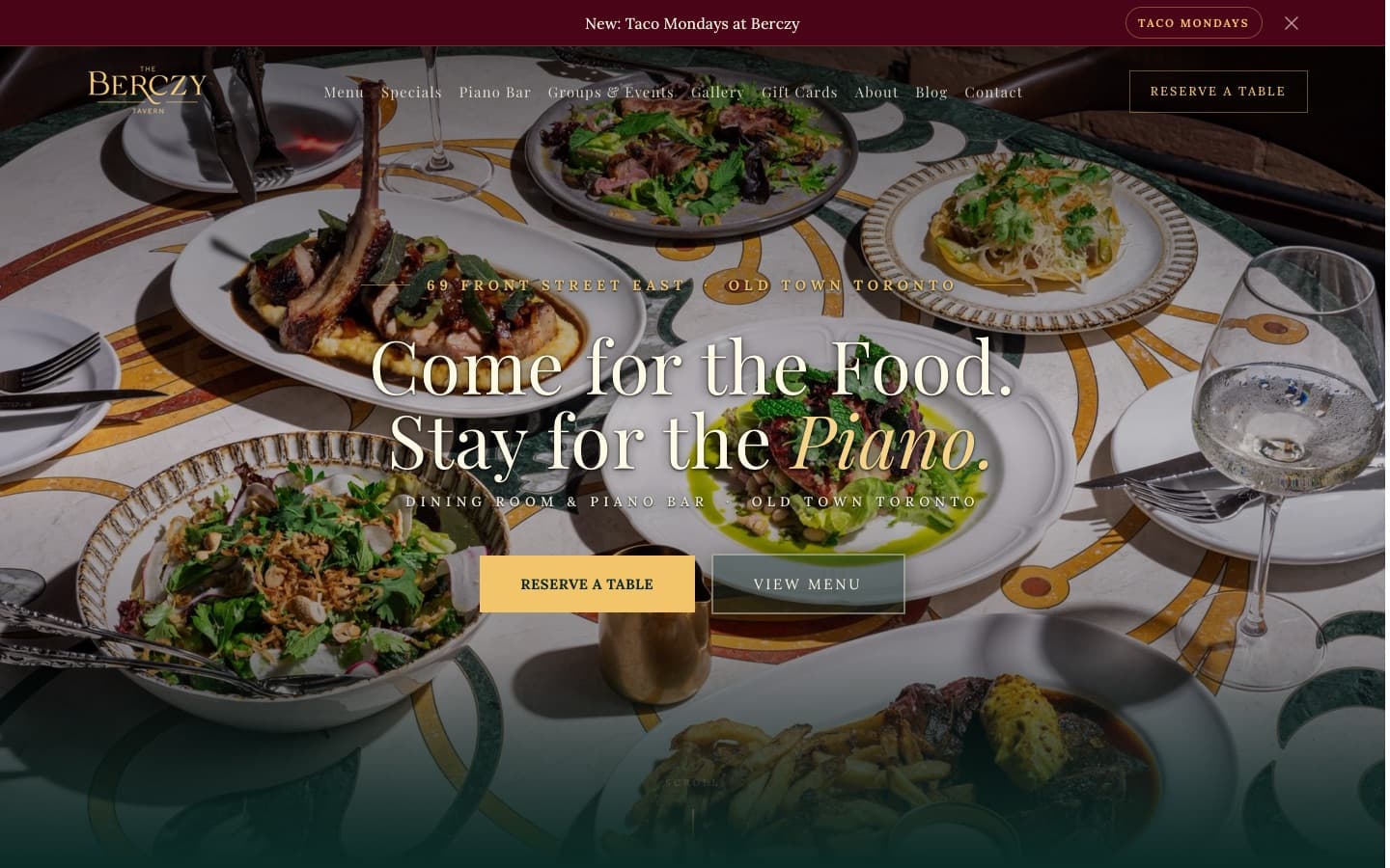 The Berczy Tavern website on a computer