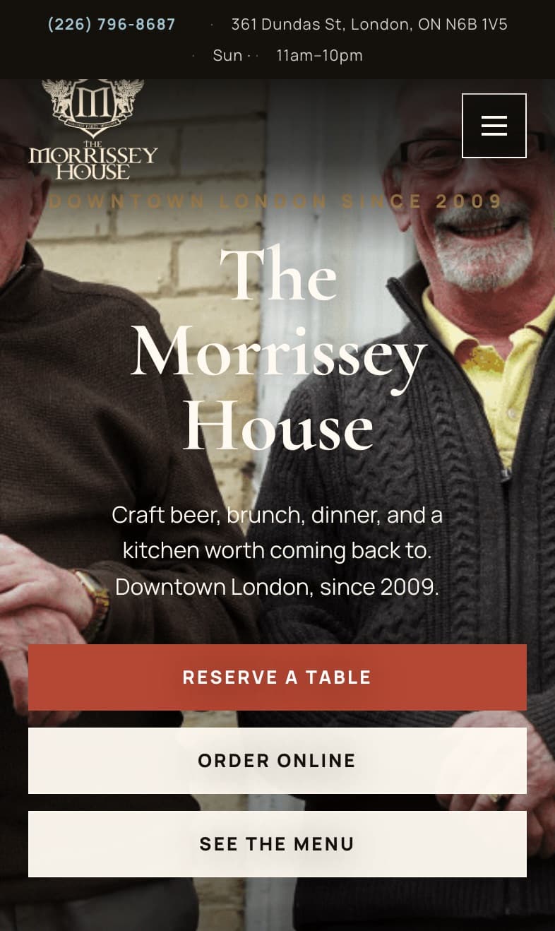 The Morrissey House website on a phone