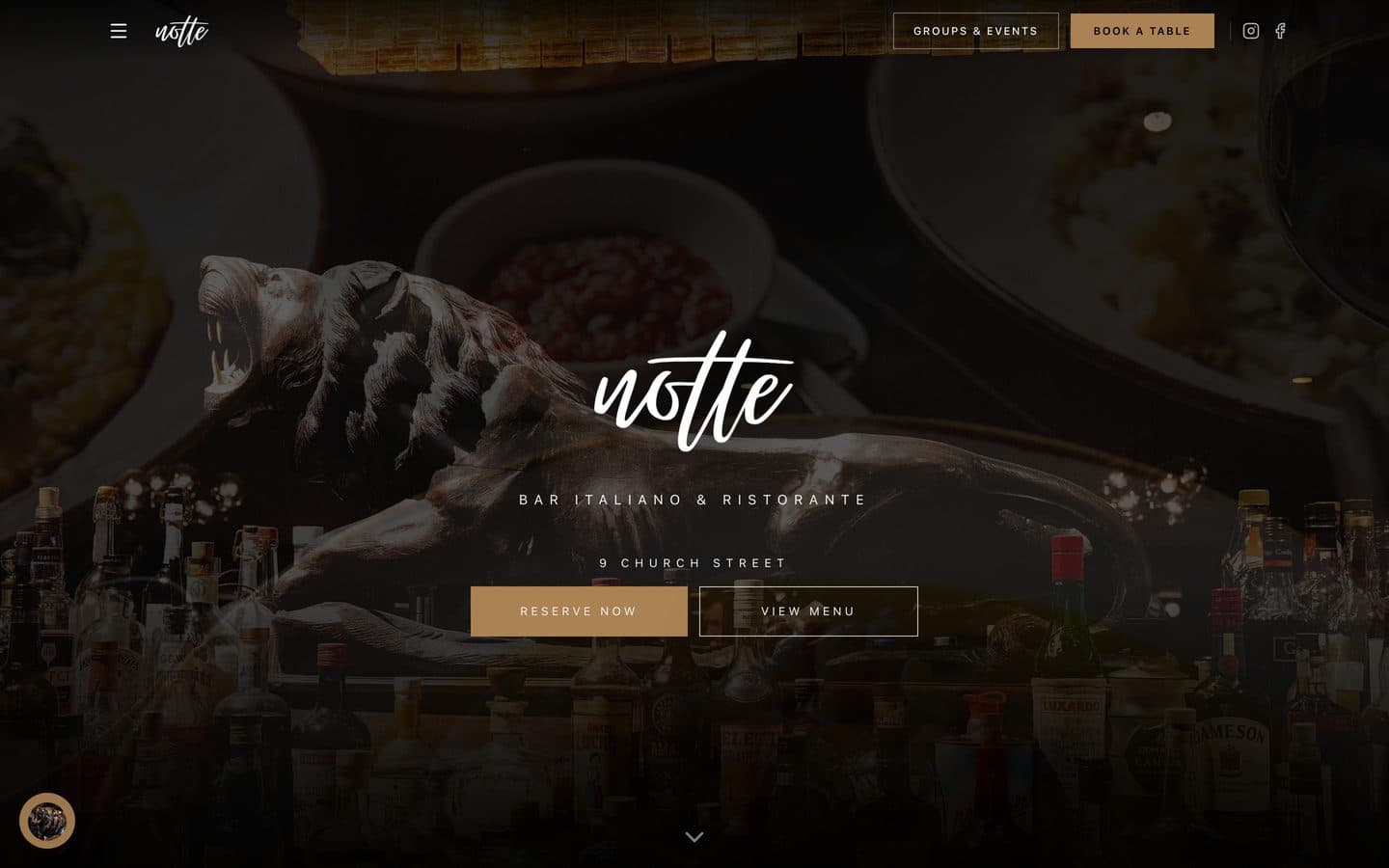 Notte Ristorante website on a computer