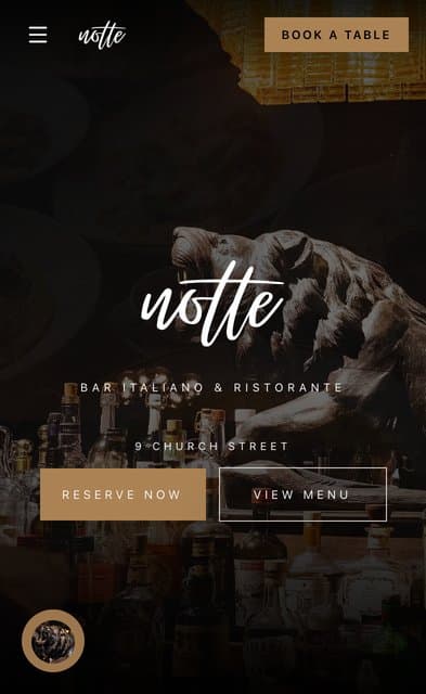 Notte Ristorante website on a phone